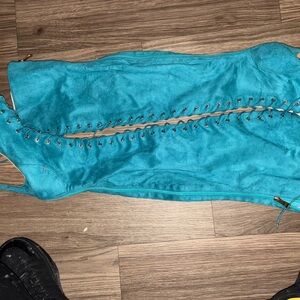 Turquoise Lace-Up Knee-High Boots